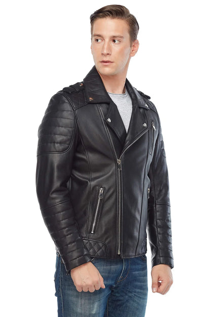 Men’s Black Leather Biker Jacket - Frozva