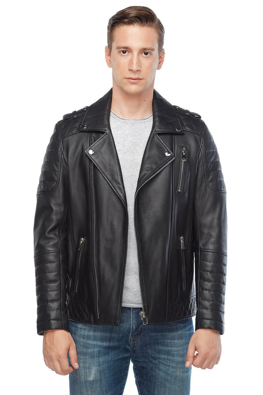 Men’s Black Leather Biker Jacket - Frozva