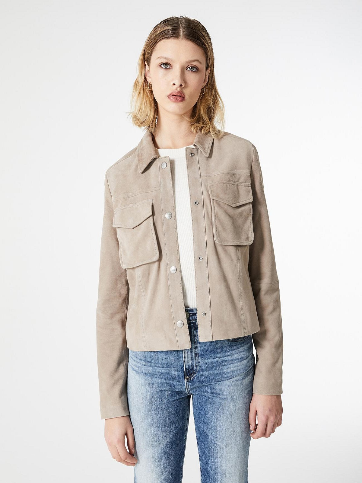 Women Grey Button Closer Cotton Jacket - Frozva.com