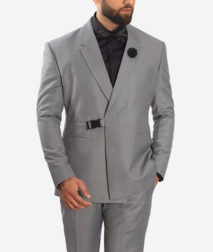 Men Two Piece Buckle Grey Suit