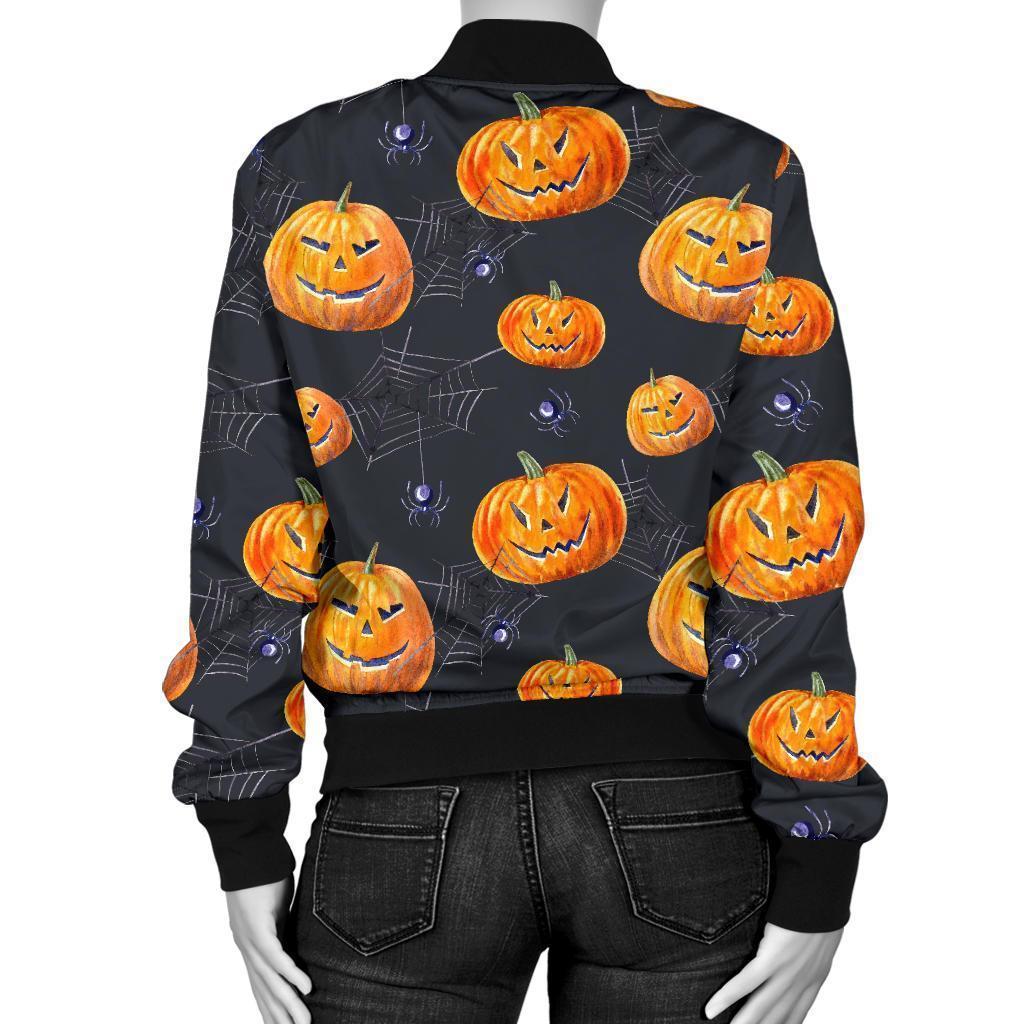 Halloween Pumpkin Print Women Bomber Jacket