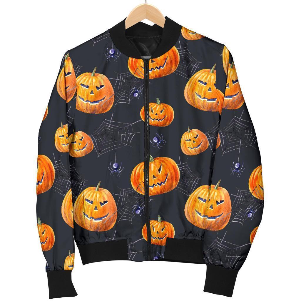 Halloween Pumpkin Print Women Bomber Jacket