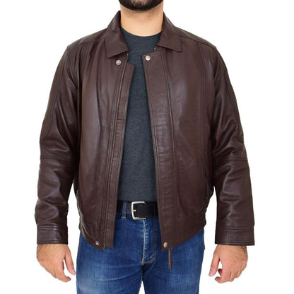 High street Dark Brown Leather Jacket For Men