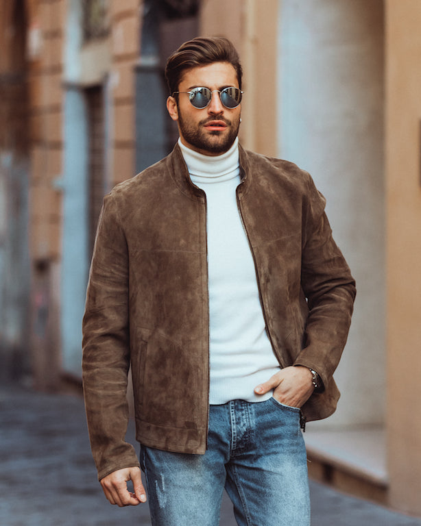 Brown Suede Leather Jacket for Men