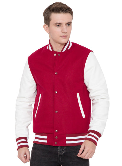 Mens Casual Red and White Varsity Jacket