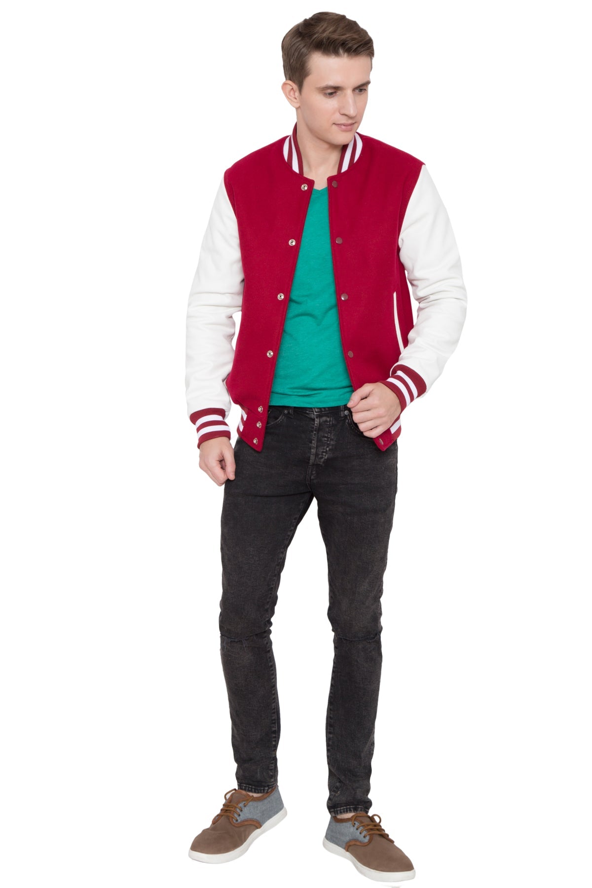 Mens Casual Red and White Varsity Jacket