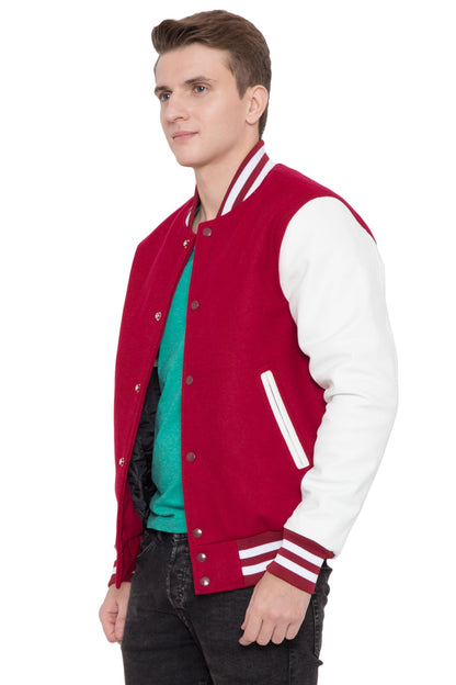 Mens Casual Red and White Varsity Jacket