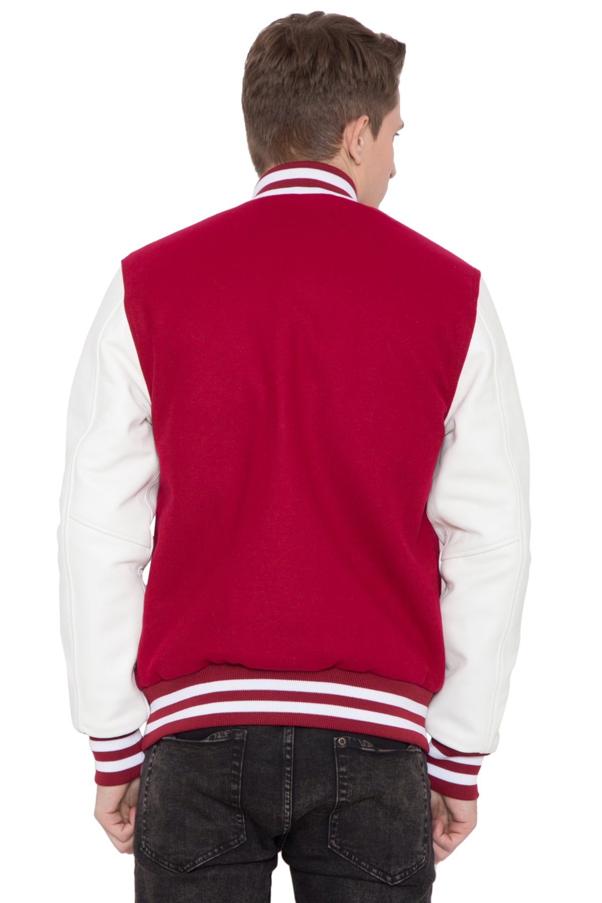 Mens Casual Red and White Varsity Jacket