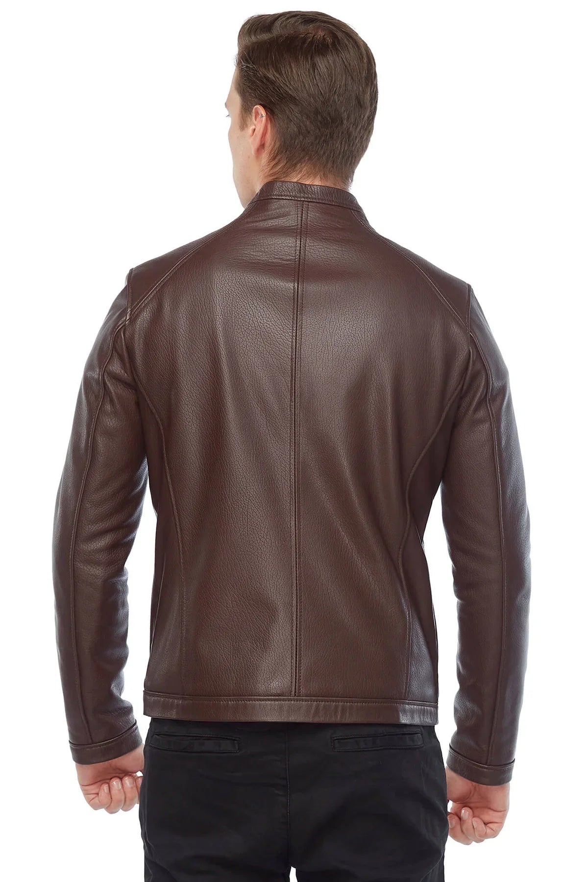 Plain Brown Leather Fashion Biker Jacket