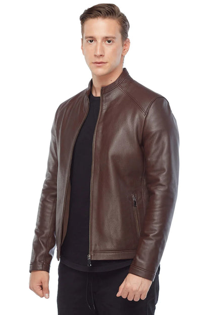 Plain Brown Leather Fashion Biker Jacket