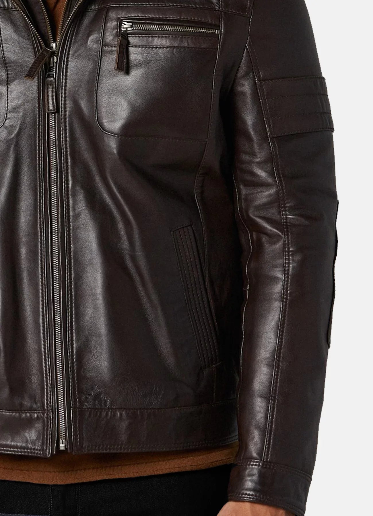 Mens Dark Brown Bomber Leather Jacket