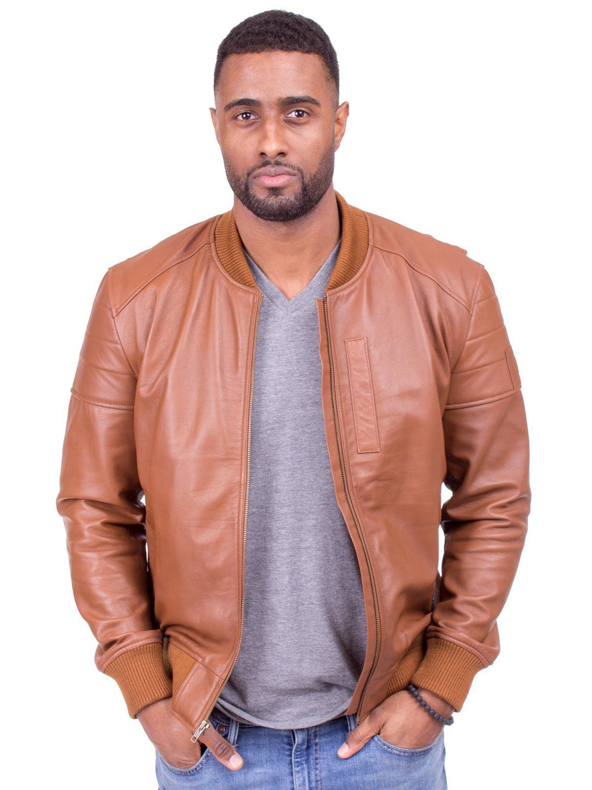 Mens Biker Bomber Genuine Leather Jacket