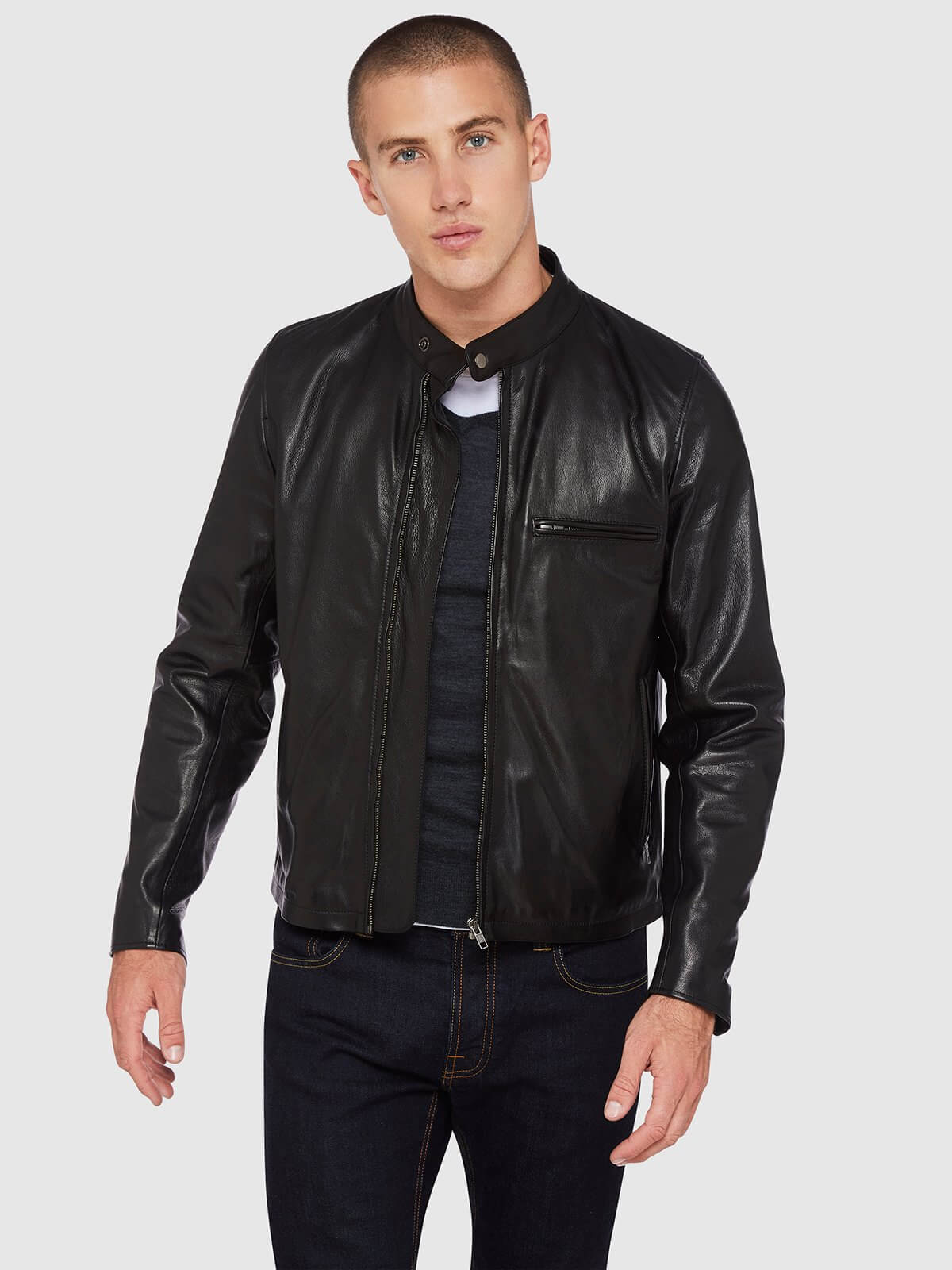 Mens Café Racer Leather Jacket - Frozva