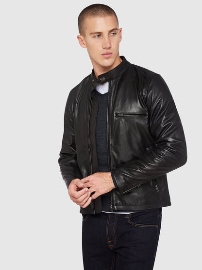 Mens Café Racer Leather Jacket - Frozva