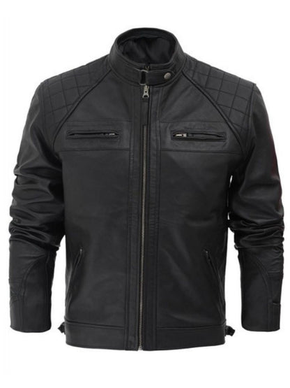 Mens Real Leather Racer Biker Jacket