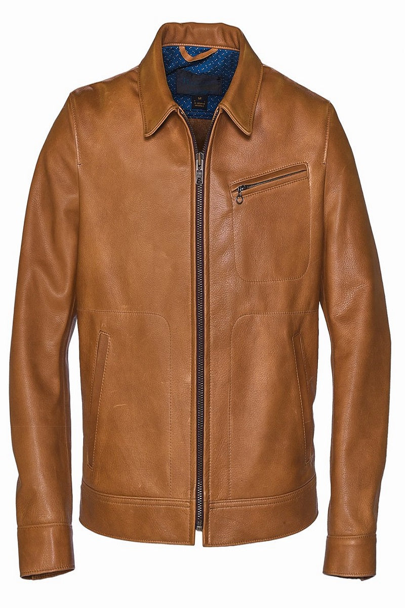 Men Light Brown Leather Jacket - Frozva