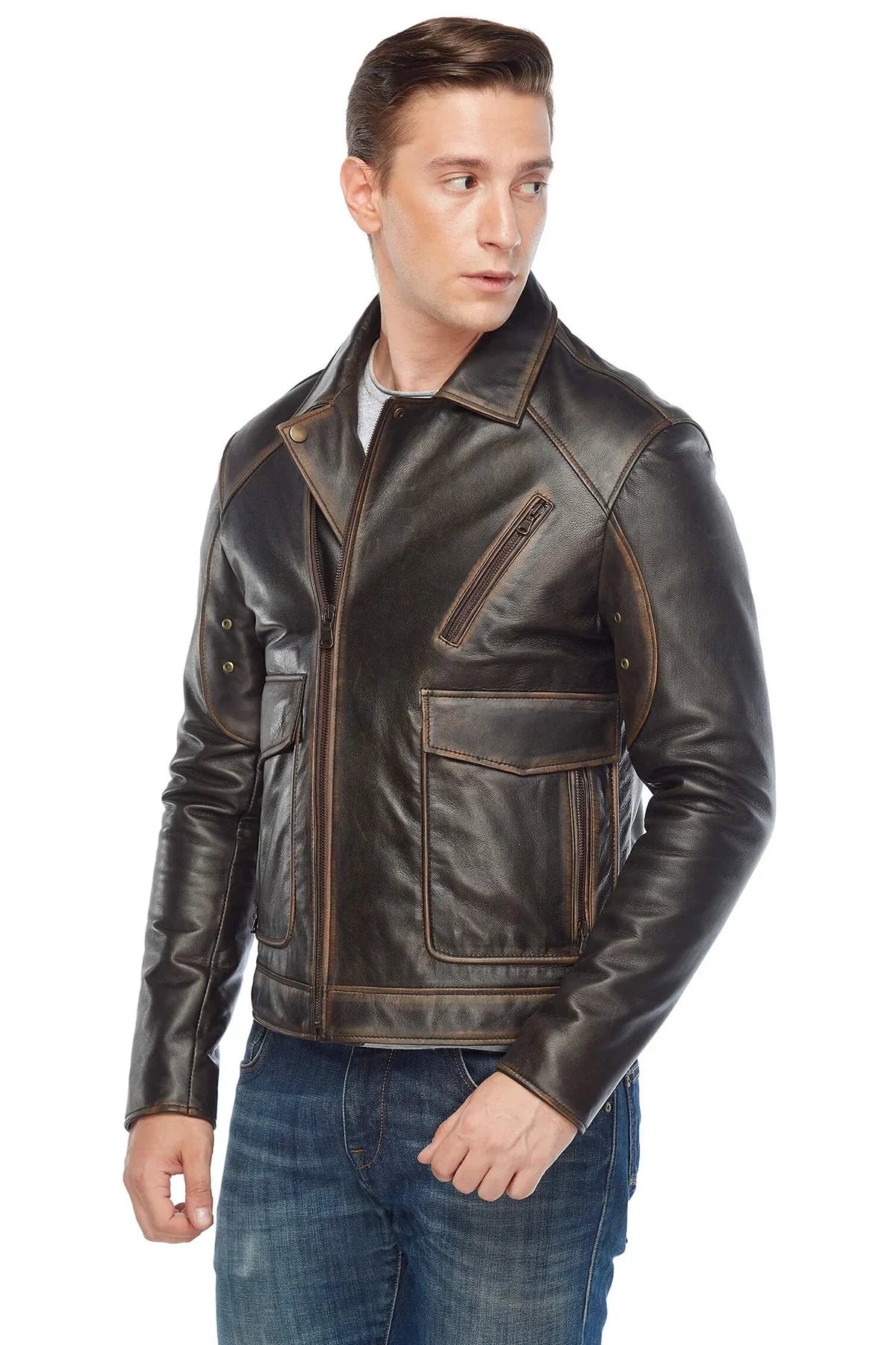 Men's Genuine Distressed Brown Leather Jacket