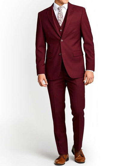 Slim Fit Three Piece Maroon Suit Men