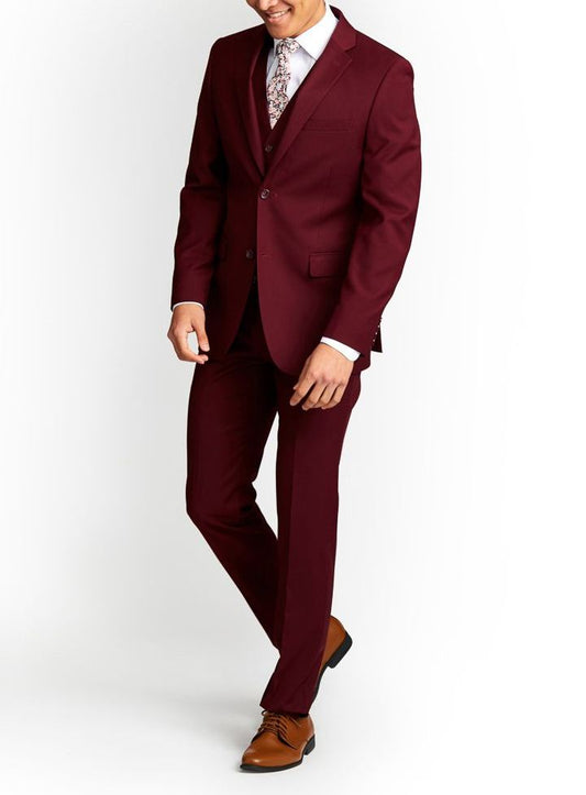 Slim Fit Three Piece Maroon Suit Men