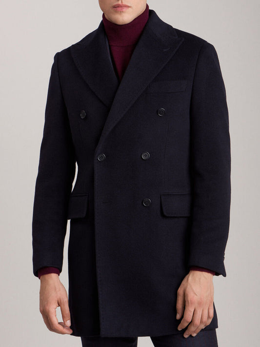 Mens Long Blue Wool Coat