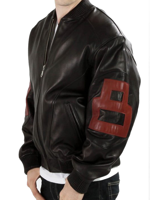 Men Maroon 8 Ball Black Bomber Jacket