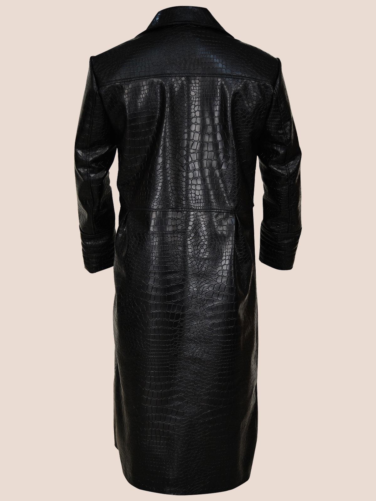 Men Alligator Textured Black Faux Leather Coat