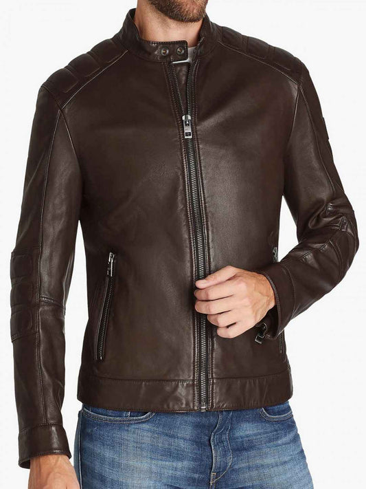 Mens Motorcycle Brown Leather Jacket