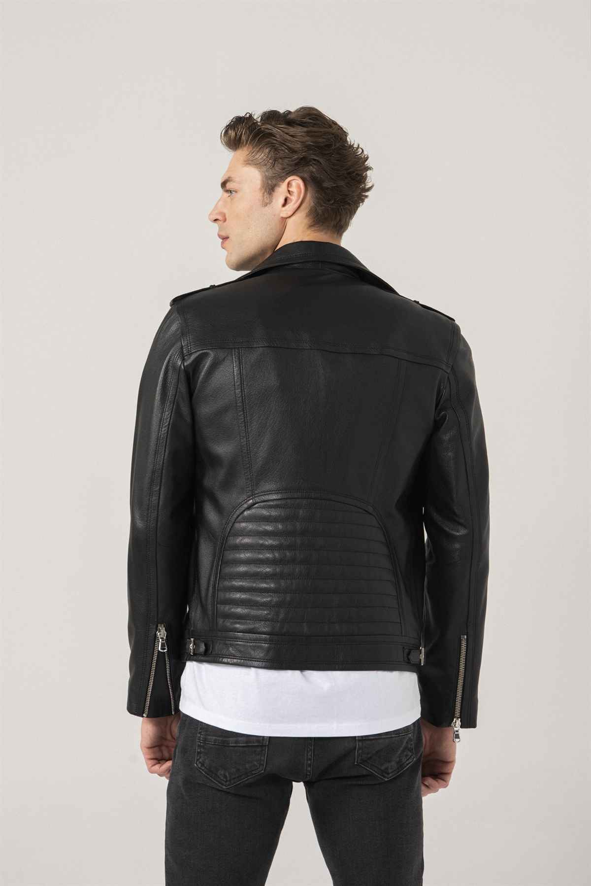 Men Black Asymmetric Lined Leather Jacket – Frozva