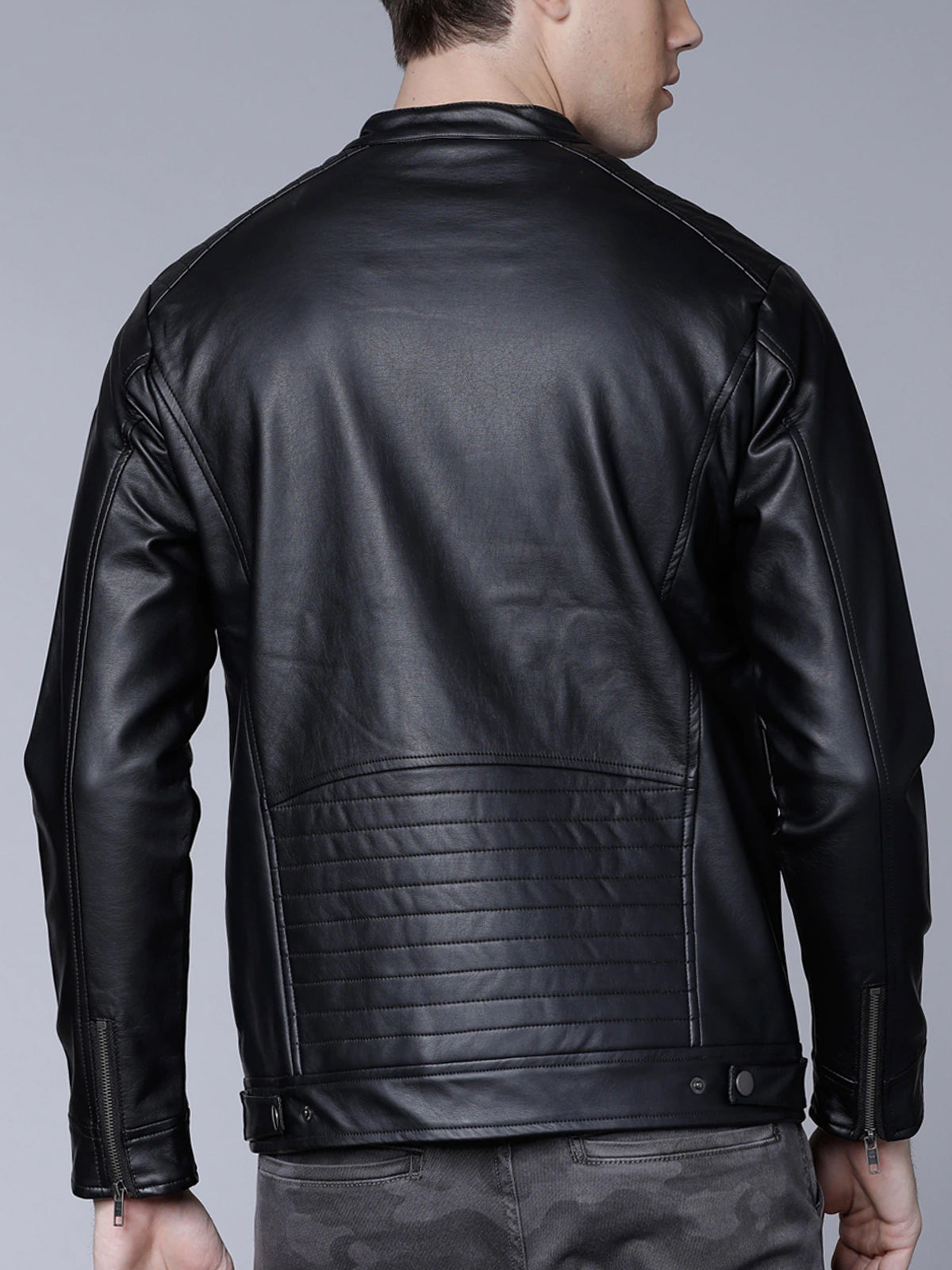 Men Black Solid Biker Jacket