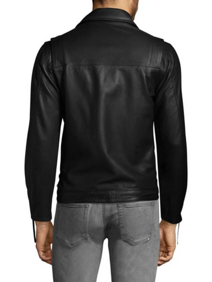 Men Black Biker Zipper Leather Jacket