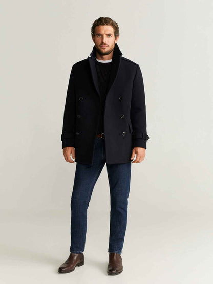 Men Black Double Breasted Wool Coat - Frozva.com