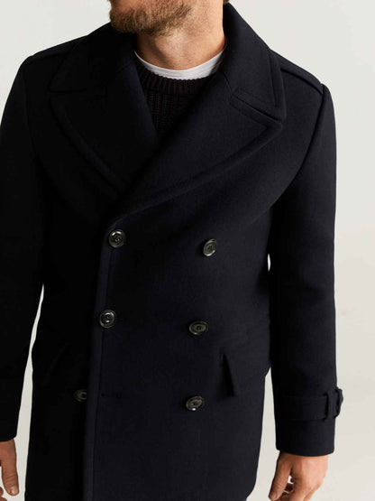 Men Black Double Breasted Wool Coat - Frozva.com