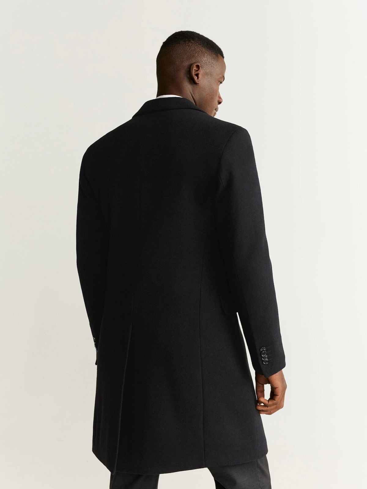 Men Black Lapel Wool Coat - Frozva.com