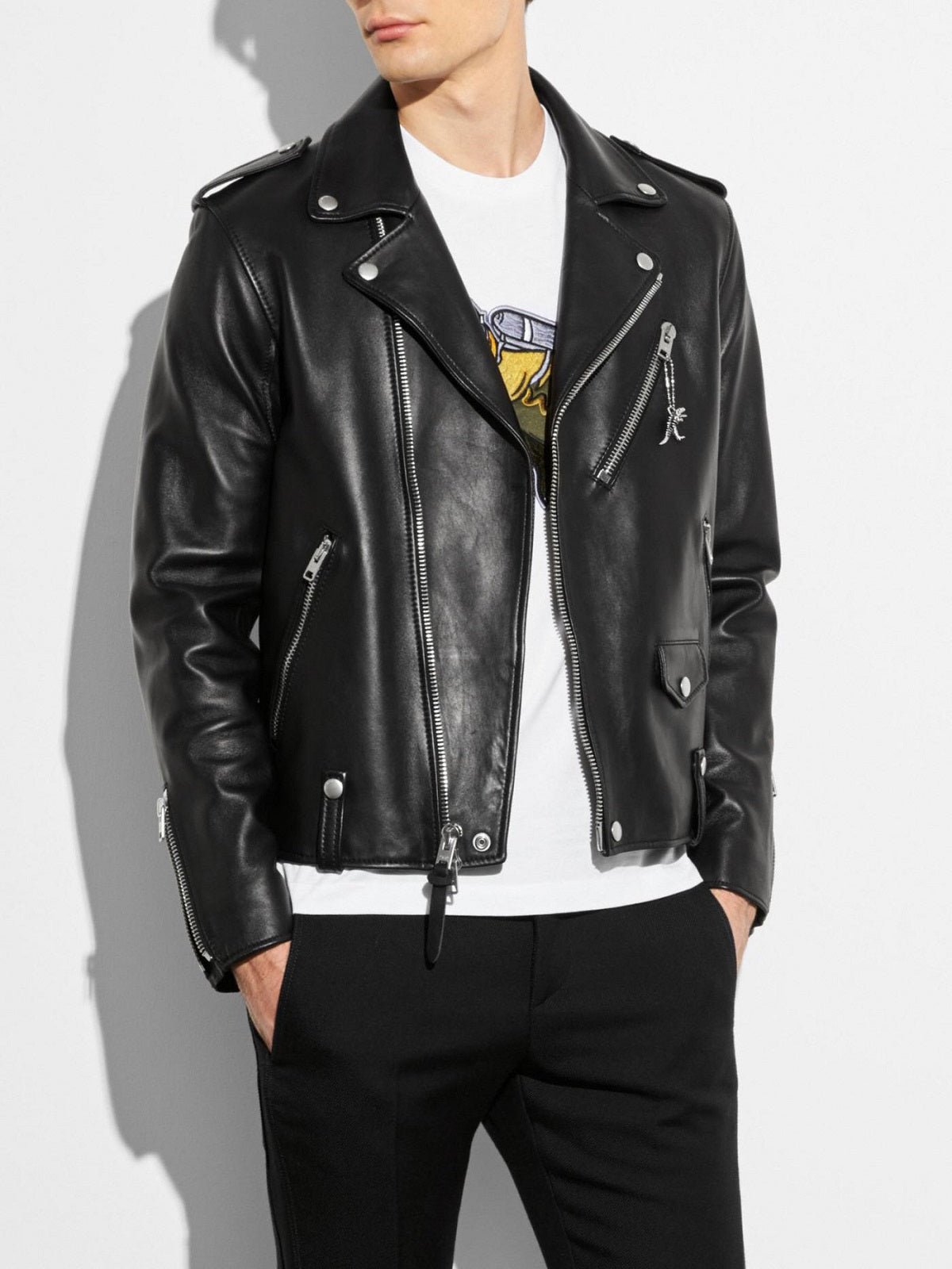 Asymmetrical Mens Black Motorcycle Jacket - Frozva