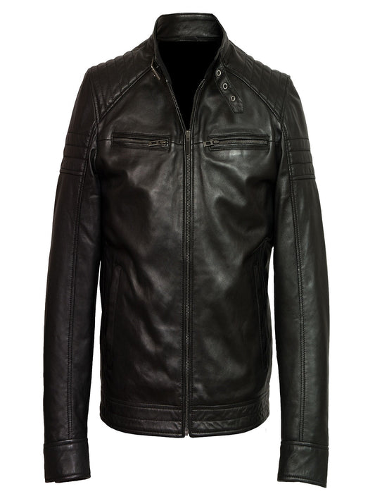 Pure Black Men Leather Jacket - Frozva