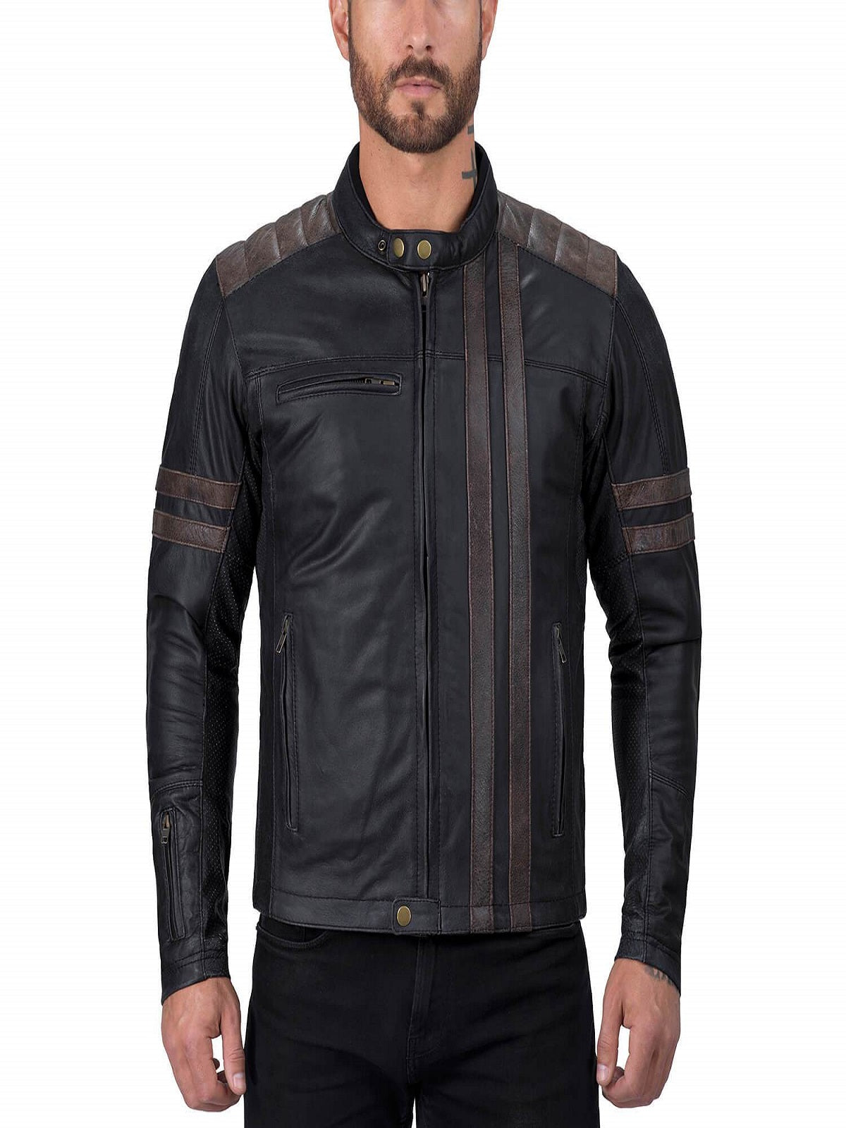 Men Black Bike Riding Leather Jacket - Frozva.com