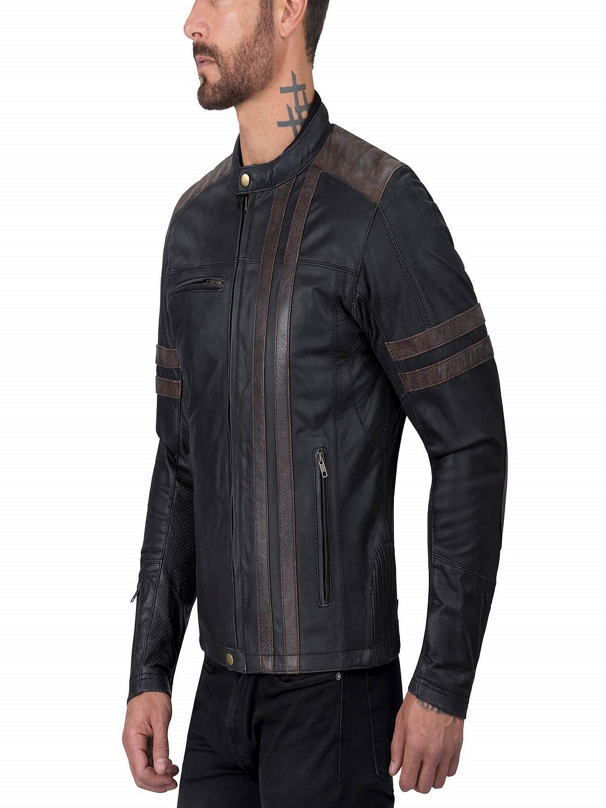 Men Black Bike Riding Leather Jacket - Frozva.com