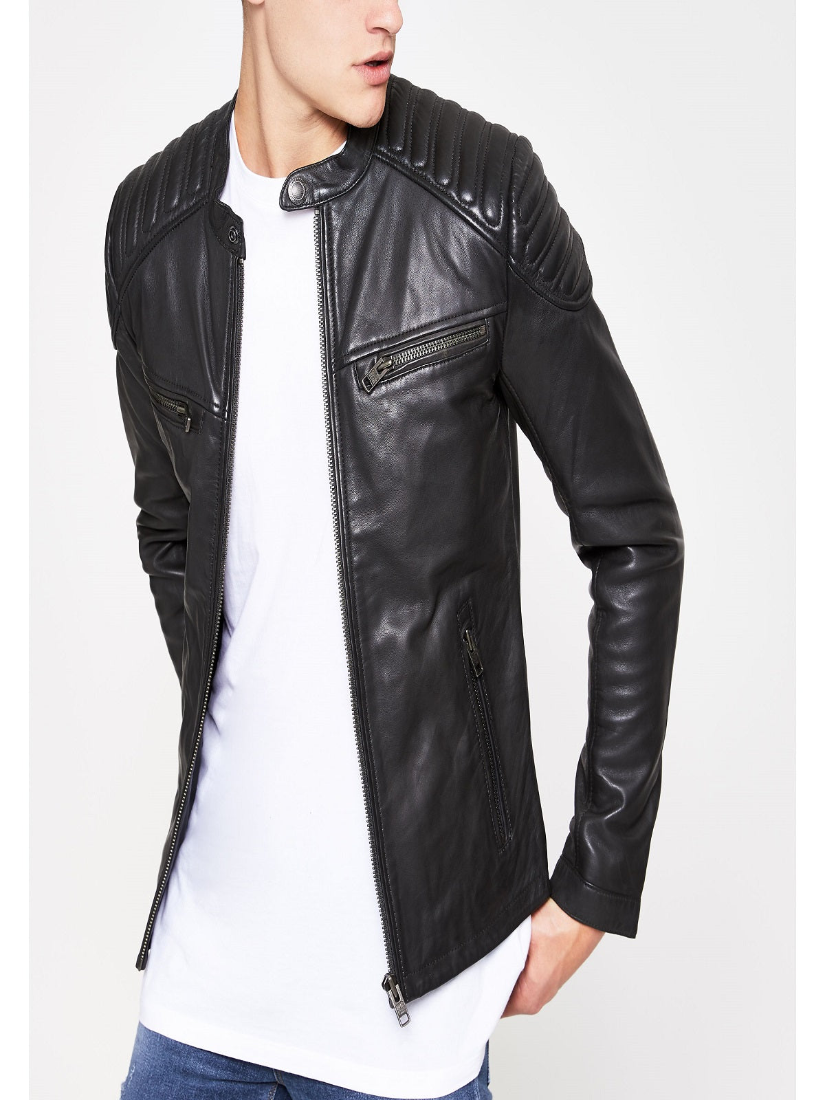 Men Black Superdry Leather Jacket - Frozva