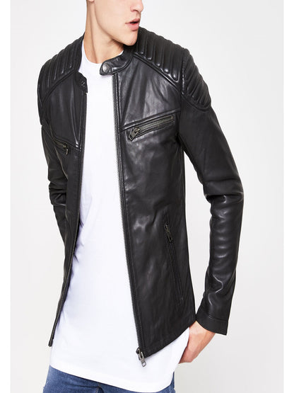 Men Black Superdry Leather Jacket - Frozva