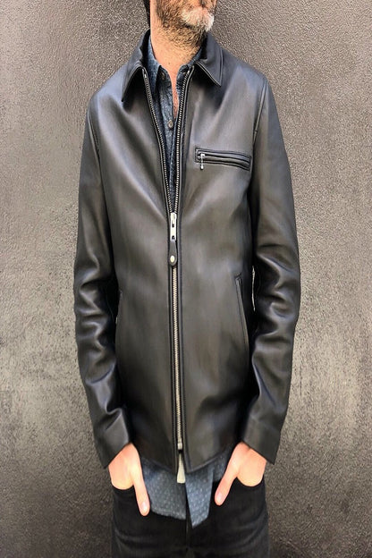 Waxy Mens Black Leather Jacket - Frozva.com