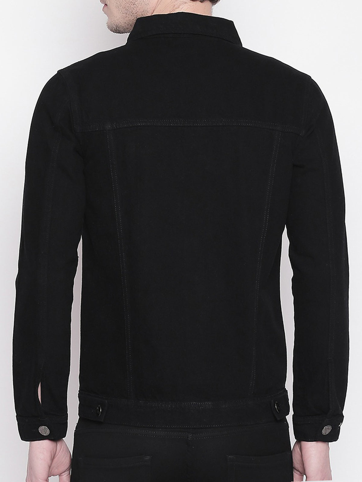 Men Black Solid Denim Jacket