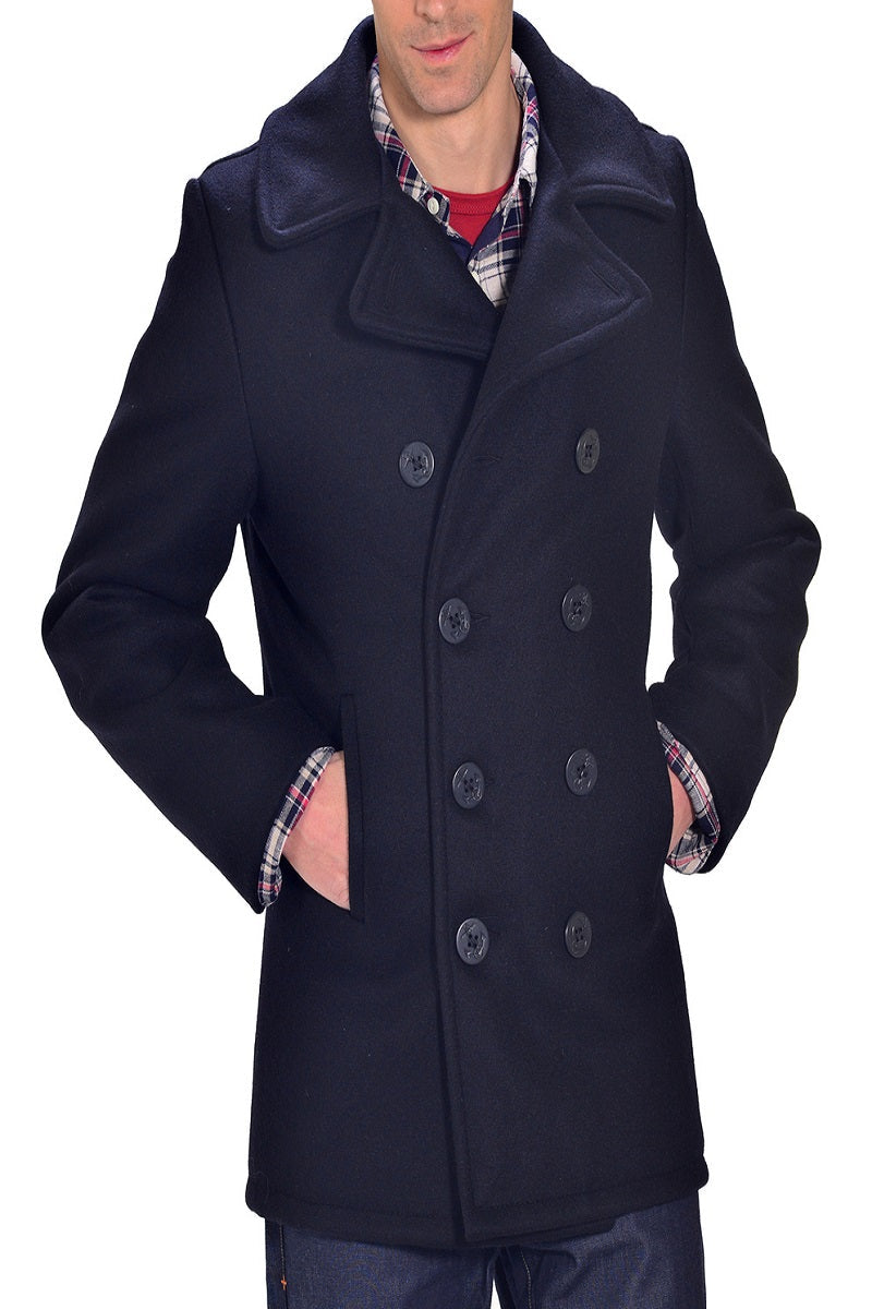 Royal Blue Men Double Breasted Trench Wool Coat - Frozva.com