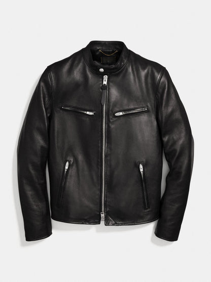 Men Black Cafe Racer Biker Jacket - Frozva