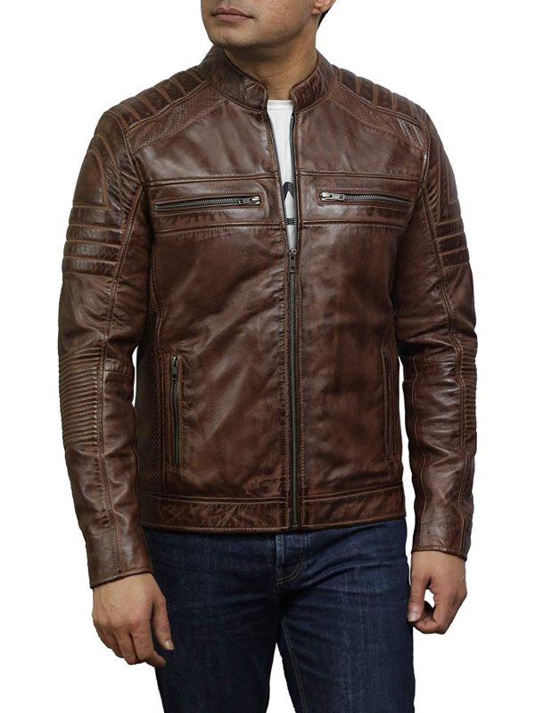 Men's Vintage Distressed Brown Quilted Leather Jacket