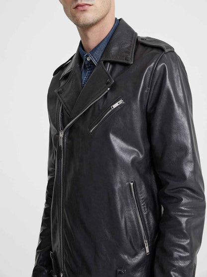 Mens Charcoal Black Biker Jacket - Frozva