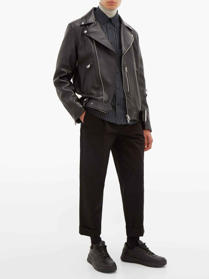 Men Classic Black Biker Leather Jacket - Frozva.com