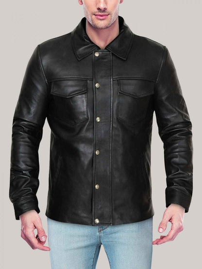 Men Classic Black Distressed Leather Jacket