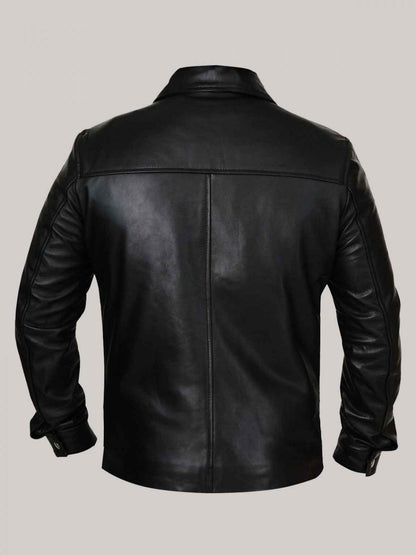 Men Classic Black Distressed Leather Jacket