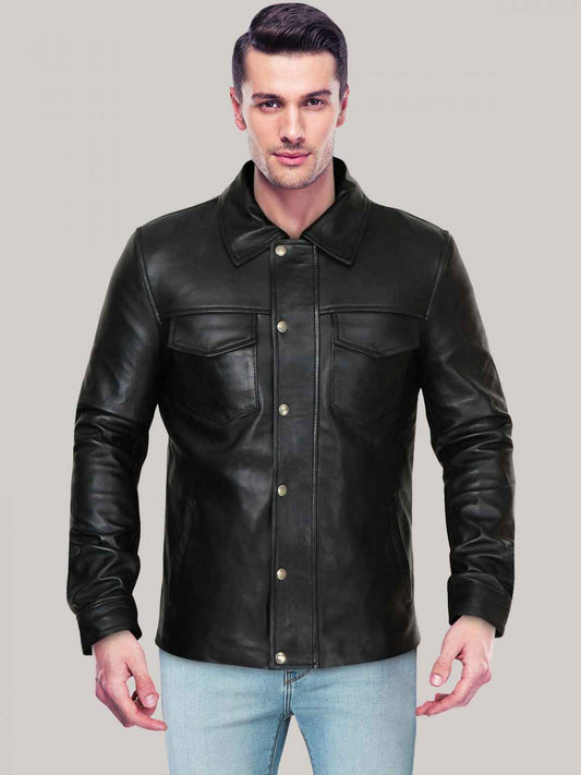 Men Classic Black Distressed Leather Jacket