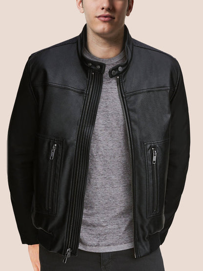 Men Elegant Style Biker Wool+Leather Jacket